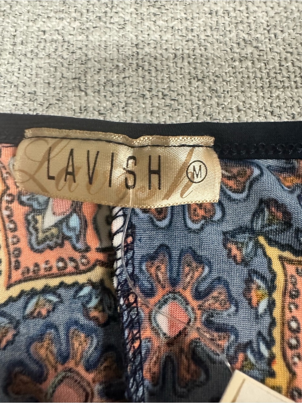 Lavish Navy and Rust Boho Tile Print Short Sleeve Top - Picture 3 of 3